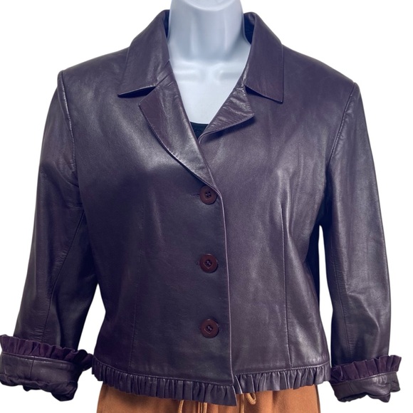 Diba Jackets & Blazers - Vintage Leather Jacket Diba Ruffle Fitted Dark Plum M
